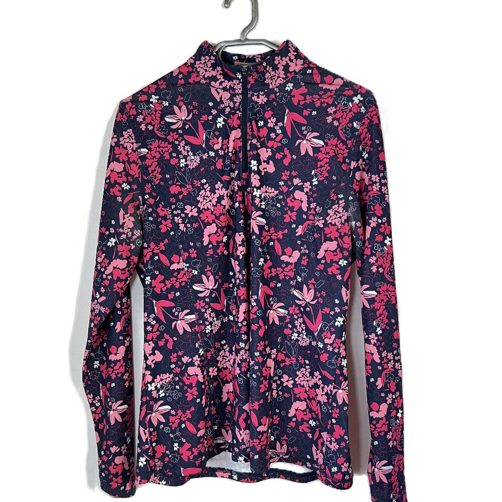 Vibrant Floral Performance Top  Thumbholes + Zip Front